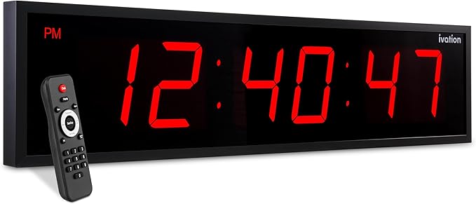 Ivation Huge Oversized 60" Large Digital LED Clock | Big Digital Clock w/Multi-Function Display – Stopwatch, Timer, Alarms, Temp & Date | 6 Brightness Levels, Time Memory & Remote (Red)