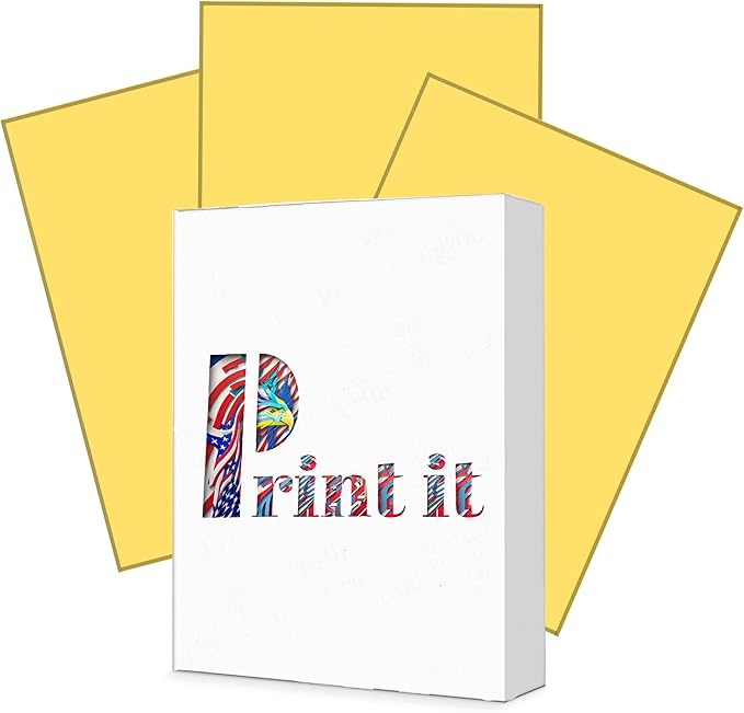 Print It - Vellum Bristol Colored Cardstock Cover Paper, 67 Lb, 8.5" X 11”, Heavyweight Colored Cardstock for Crafts, School, Invitations, And Office Use - Decoration Drawing 250/Case- Gold