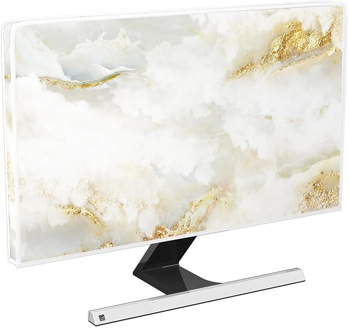 Baocicco White Gold Waterproof TV Display Screen Cover with Abstract Texture Marble Design 65 Inch Television Covers Sleeve Compatible with LCD LED PC Desktop and Home Hanging TV
