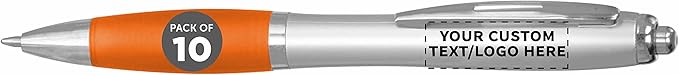 DISCOUNT PROMOS Personalized Ballpoint Pens With Rubber Grip, 10 pack Customizable Ergonomic Click-to-Write Custom Writing Pens for School with Black Ink, Orange