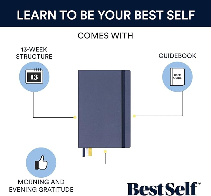 BestSelf 13-Week Self Journal & Goal Planner – Undated Daily ADHD-Friendly Journal for Men & Women | Productivity, Gratitude, Reflection & Habit Tracker | 2026 Life Organizer with Prompts, Distance Navy