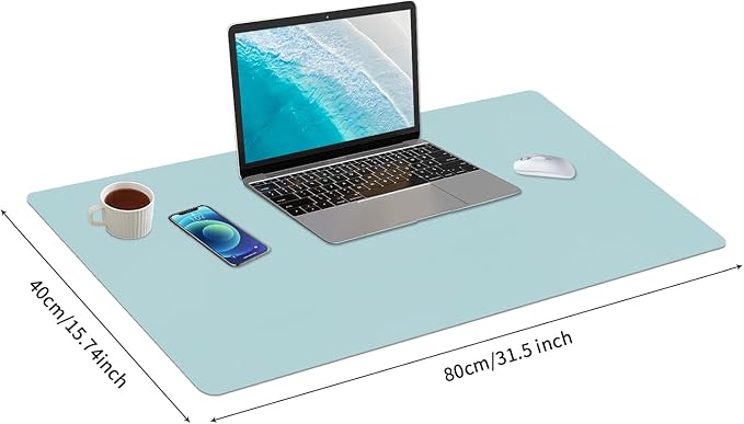 Bloss Light Blue Desk Mat, Large Mouse Pad, Leather Desk Blotter, Waterproof Desk Pad for Office Home Decor/31.5×15.7 Inch