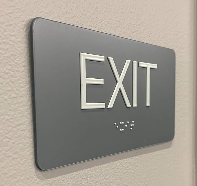 ADA Compliant Exit Sign with Braille (6" x 3" Grey)