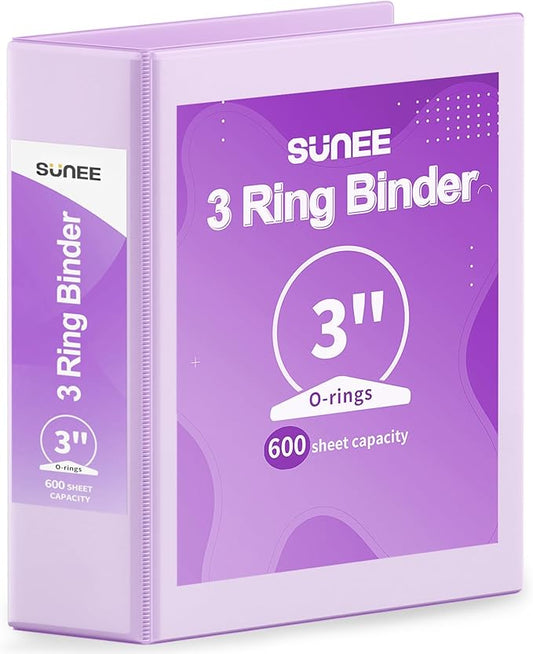 SUNEE 3 Ring Binder 3 Inch 1 Pack, Clear View Binder Three Ring PVC-Free (Fit 8.5x11 Inches) for School or Office Supplies, Purple