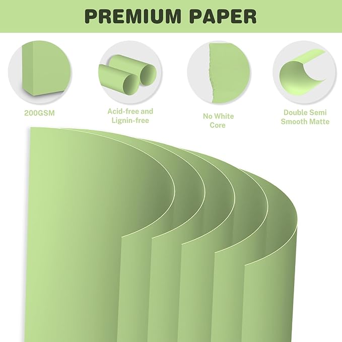 Cardstock 8.5 X 11, 40 Sheets Light Green Card Stock, 75lb/ 200gsm Pale Green Copy and Printer Paper For Art, Drawing, Invitations, DIY Cards, Watercolor, Craft, Construction, School & Office Supplie