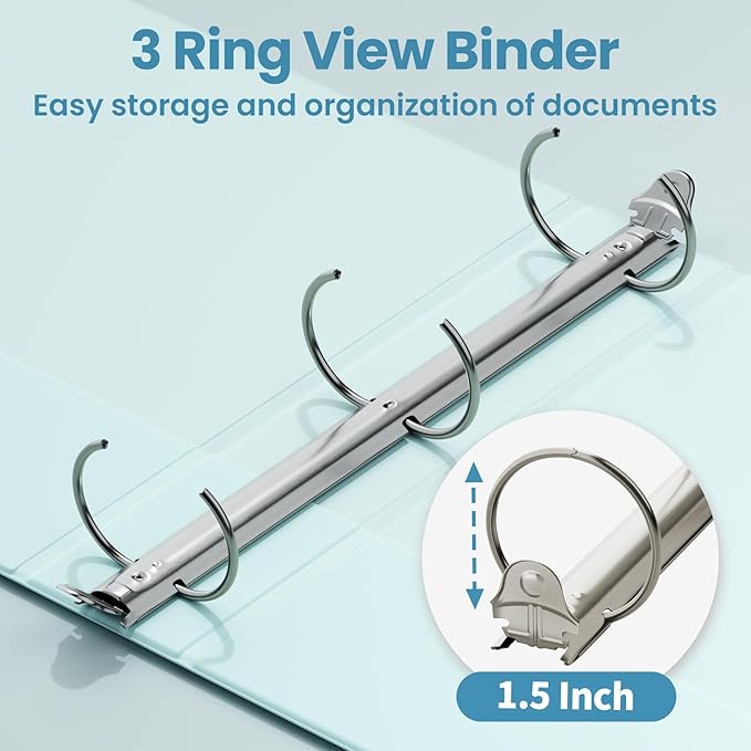 SUNEE 3 Ring Binder 1.5 Inch 1 Pack, Clear View Binder Three Ring PVC-Free (Fit 8.5x11 Inches) for School or Office Supplies, Pastel Blue