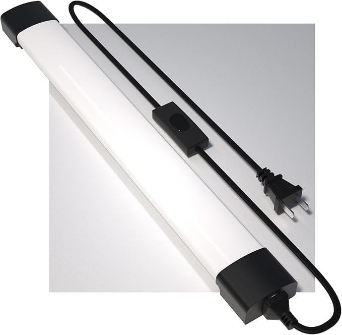 Modlicht Plug in Light Fixture 2FT Linkable 5000K Under Cabinet Lighting, LED Tube Light Fixture with Plug, Triproof Ceiling Wall Light for Closet Workbench Kitchen Basement Garage