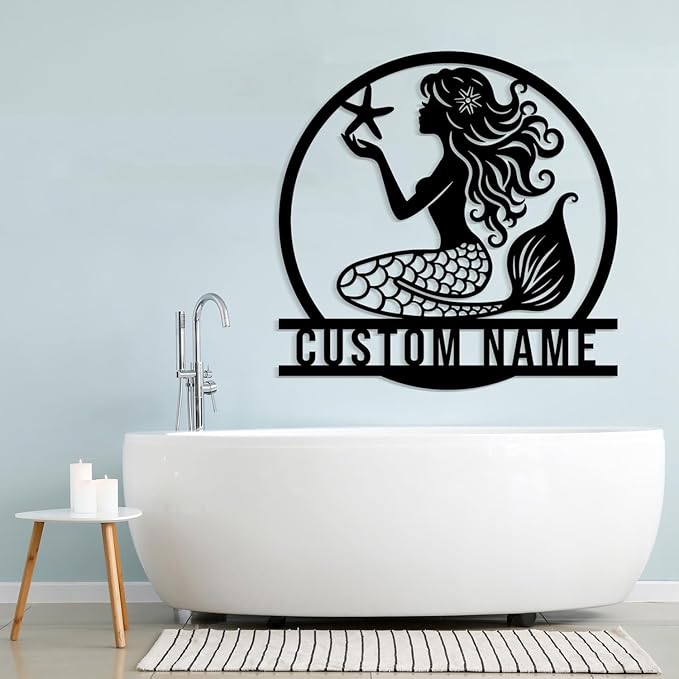 Custom Mermaid Metal Sign,Personalized Mermaid Name metal Signs,Mermaid Wall Decor,Beach Theme Decor, Girls Mermaid Room Decor,Metal Wall Decor (Style-1)