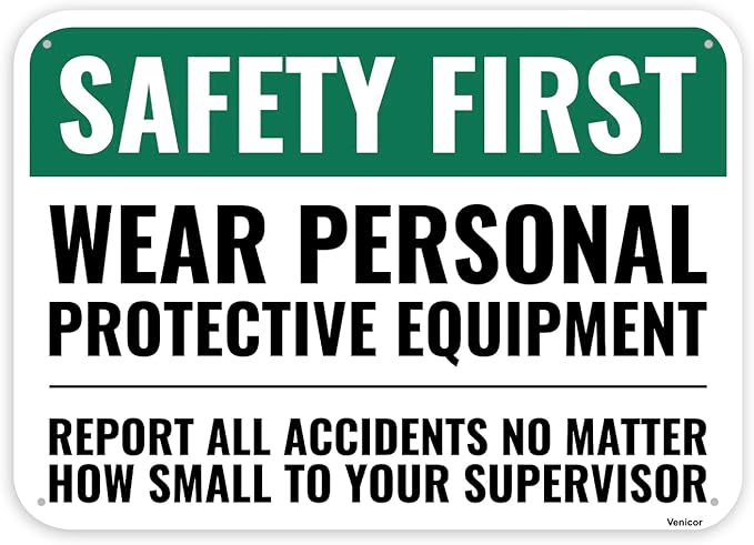 1PC Safety Sign, 14 x 10 Inches - Aluminum - Safety Decorations Posters For Workplace - Wear Personal Protective Equipment