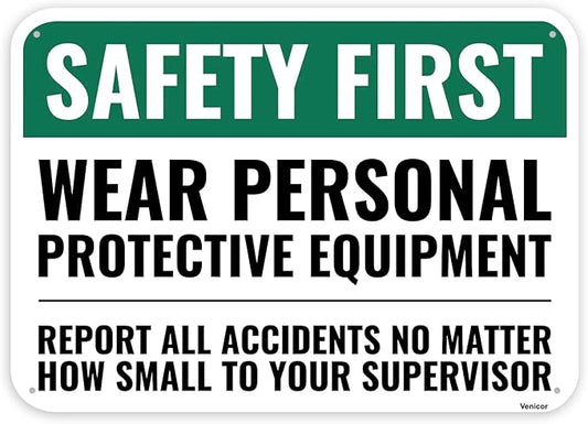 1PC Safety Sign, 14 x 10 Inches - Aluminum - Safety Decorations Posters For Workplace - Wear Personal Protective Equipment