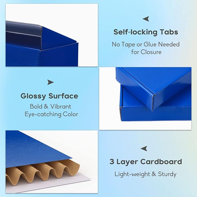 PHAREGE 8x8x4 inch Gift Shipping Boxes Bulk 25 Pack Blue, Tab Lock Tuck Top Mailing Boxes for Packaging Small Business, Small Cardboard Mailer Boxes for Wrapping Present