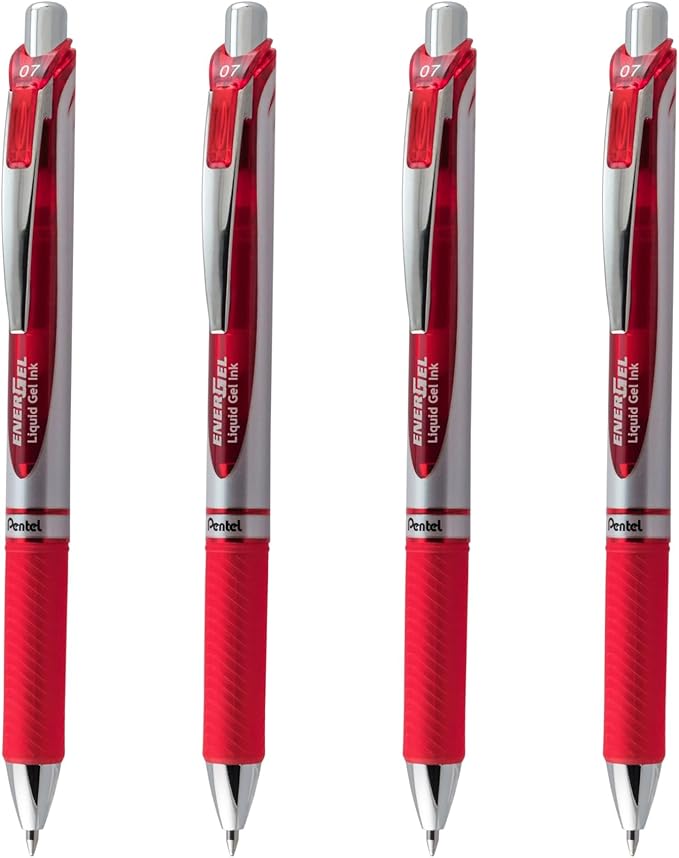 Pentel EnerGel RTX Liquid Gel Pens, Medium (0.7mm), Red Ink, 4-pk (BL77PF4B)
