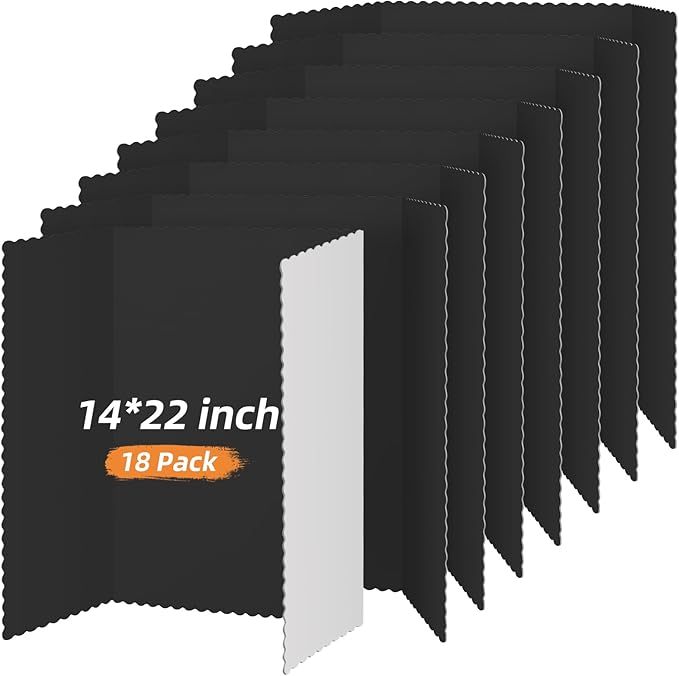 Ctosree 18 Pcs 14 * 22inch Tri Fold Poster Board Bulk, Science Fair Project Display Paperboard, Single Wall, Lightweight Presentation Board (Black)
