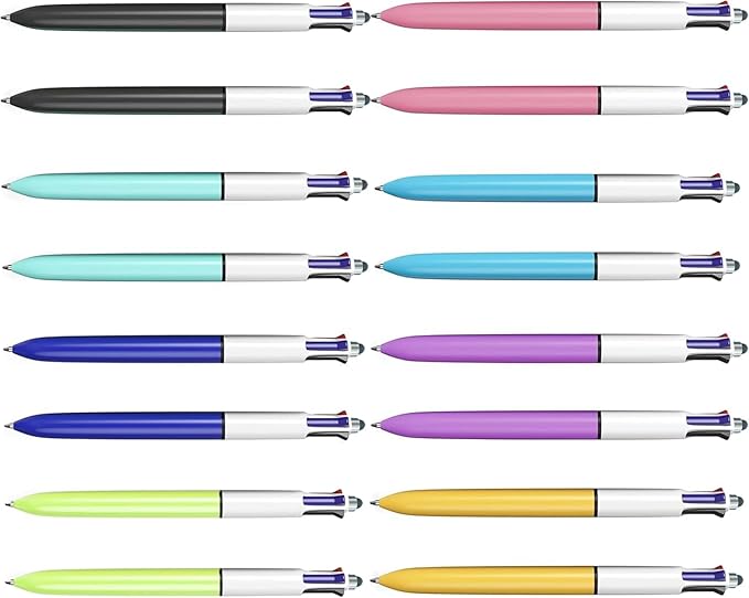 Aosrpvoi 16-Pack Multicolor Ballpoint Pens with Stylus Tip - 4 Colors in One (Red, Blue, Black, Green) 1.0mm Smooth Writing for Planners
