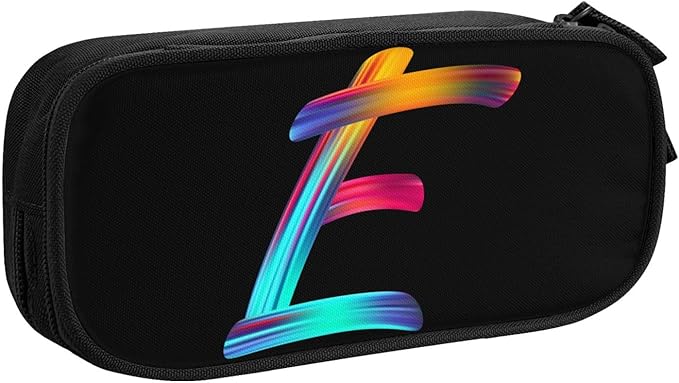 Pazacon Cute Initial Pencil Case for Kids Students, Large Capacity Pencil Pouch for Boys Girls, Letter Design Pencil Box Pen Bag Office Stationery Organizer, Rainbow Letter E