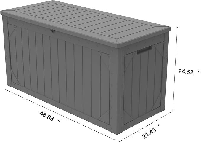 Decksplore 100 Gallon Outdoor Storage Box Waterproof, Lockable Resin Deck Box Patio Storage Bin for Pool Accessories Cushion Furniture, Garden Tools, UV-Resistant Outside Delivery, Grey