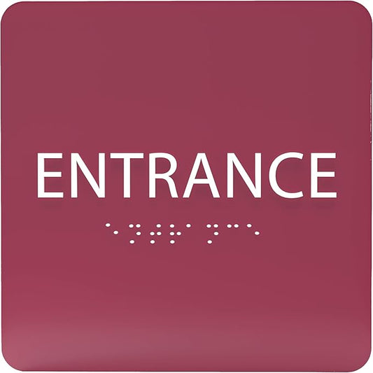 ADA CENTRAL SIGNS - 6" X6" Entrance Sign - ADA Compliant Tactile Graphics Grade 2 Braille Text Acrylic Wall Sign - Entry, Way in, Access Signs for Office, Hotel, Schools, Apartment, and Restaurants