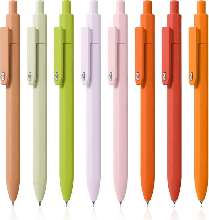 Piochoo Gel Pens, 8 Pcs 0.5mm Black Ink Pens Fine Point Smooth Writing Pens, High-End Series Pens for Journaling Note Taking, Cute Office School Supplies Gifts for Women Men