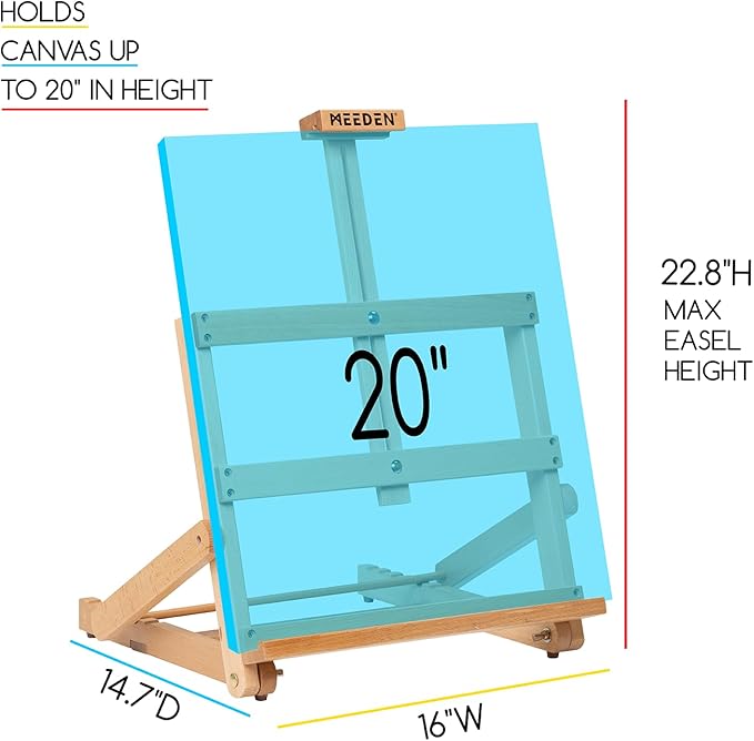 MEEDEN Heavy-Duty H-Frame Tabletop Easel: Adjustable Studio Desktop Easel for Painting- Portable Beechwood Art Easel Stand for Artist - Hold Canvas up to 20" High