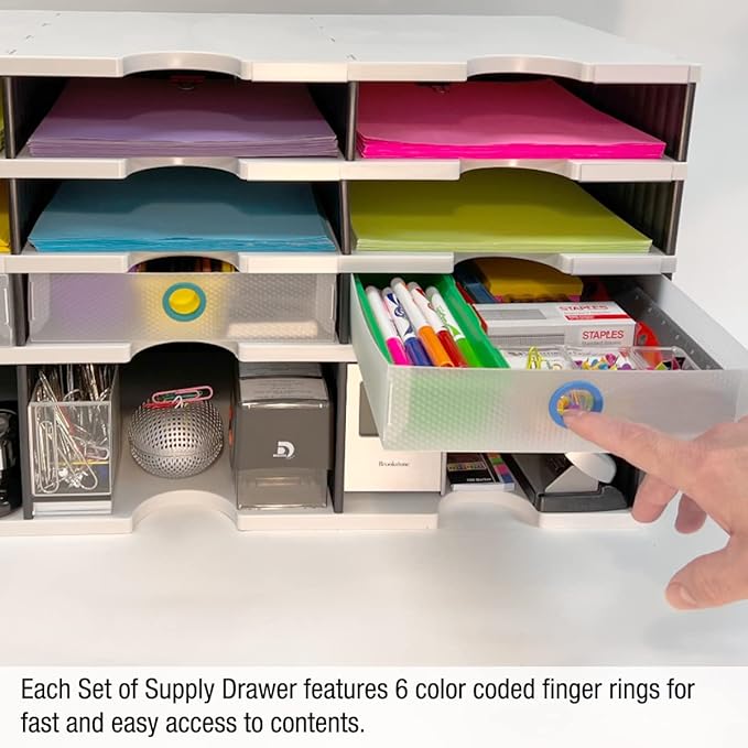 Ultimate Office TierDrop Supply Drawers Measure 9w x 12d x 2 1/4 Inches High for Desk Accessories and Supplies, Set of 2, Includes Color-Coded Finger Rings for Fast and Easy Access to Contents