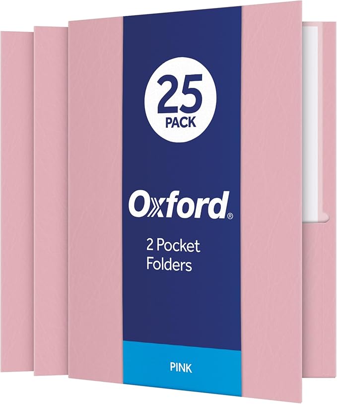 Oxford Twin-Pocket Folders, Textured Paper, Letter Size, Pink, Holds 100 Sheets, Box of 25 (57568EE)
