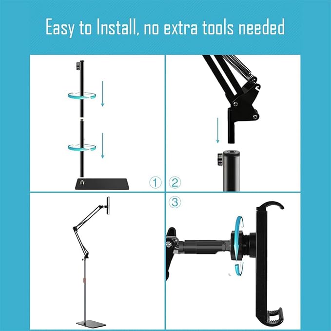 Hosann Century Tablet Floor Stand Holder[59“Height Adjustable] 360° Rotatable Metal Tablet Stand,with Heavy Duty Base for 4.7-12.9” Devices,iPad Pro Air Mini,Kindle,Tabs,E-Readers