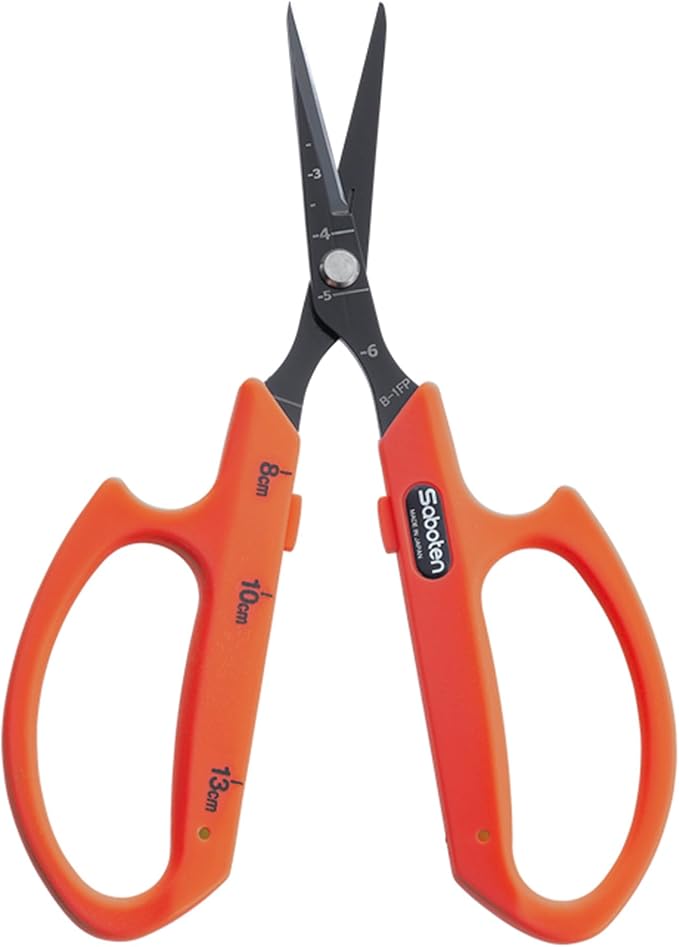 Saboten Fluorine Coated Angled Blade Trimming Scissors Orange PT-2 160mm Precision Gardening Bonsai and Floral Shears Made in Japan