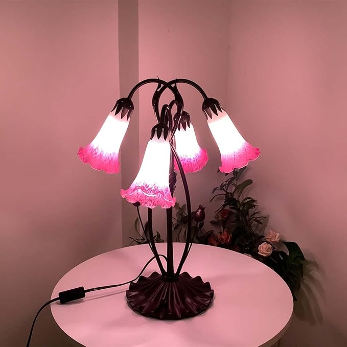 Bieye LS02 Lily Flower Blown Glass Lampshade (White Pink, Opening I.D. 1.26" x O.D. 1.5")