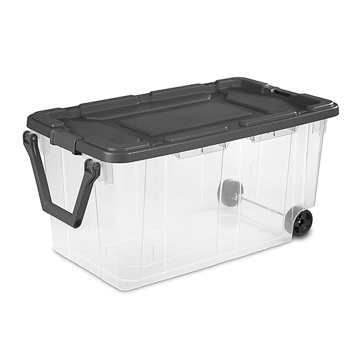 Sterilite 8-Pack Modular Stacker Box, Durable Clear Plastic Storage Bins with Latching Lids, 40 Quart - Stackable Organizing Container Boxes for Closet, Bathroom, and Office