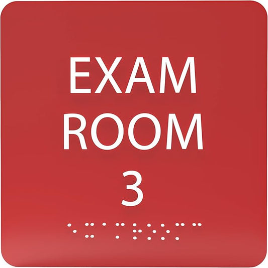 6" X6" Exam Room 3 Sign - ADA Compliant Tactile Graphics Grade 2 Braille Text Acrylic Wall Signs - Educational Institution Directional Assistance Test Center Door Sign for Schools