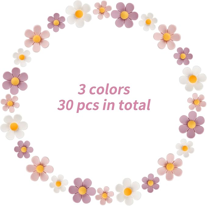30pcs Decorative Flower Push Pins - Pink Thumb Tacks for Cork Board, Photo Wall, Feature Wall, Map, Bulletin Board, Office or Home