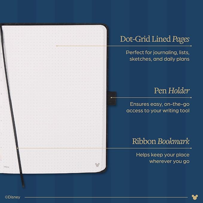 Happy Planner Disney Mickey Dot-Grid Journal for Office, School, or Journaling, Vegan Leather Notebook, A5 Size, 80 Pages, Obsidian