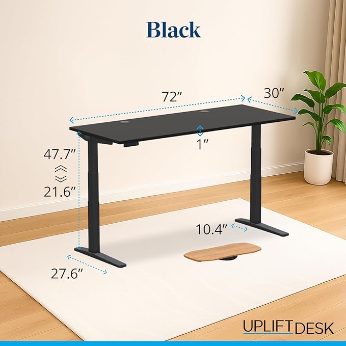 UPLIFTDESK V3 2-Leg Black Laminate Wood Standing Desk – Adjustable Height, Advanced 1-Touch Memory Keypad, Under Desk Cable Management, Wire Grommets & Rocker Board (Black C-Frame, 72 x 30 inch)