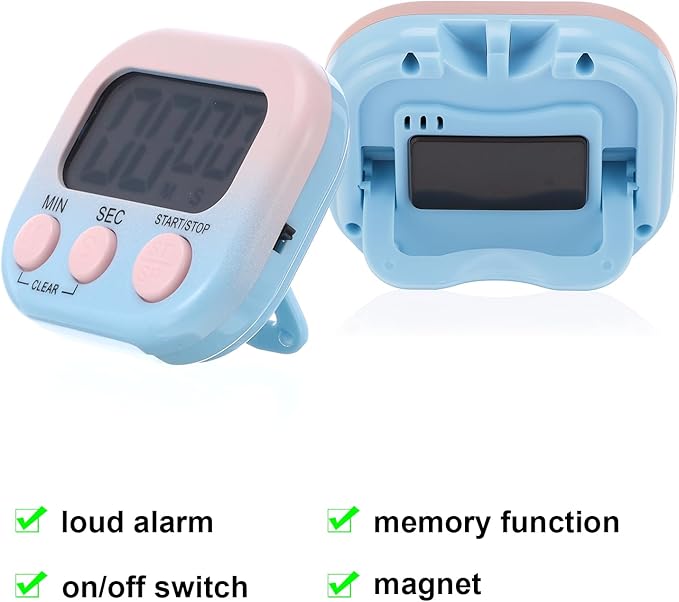 Weewooday 12 Pcs Digital Kitchen Magnetic Timer Bulk Classroom Count up Countdown Timer Large Digits Egg Loud Alarm Cute Desk Stopwatch for Teacher Kids Cooking Office(Pink and Blue,Gradient Style)