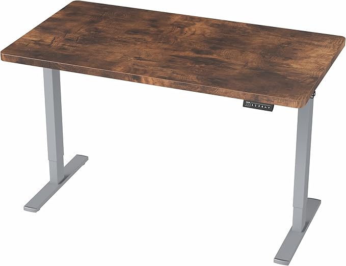 VIVO Electric 43 x 24 in Rustic Standing Desk, Memory Height Adjustment, 1B Series, Holds 220 lbs, One-Piece Vintage Brown Top, Gray Frame, DESK-KIT-1G4N