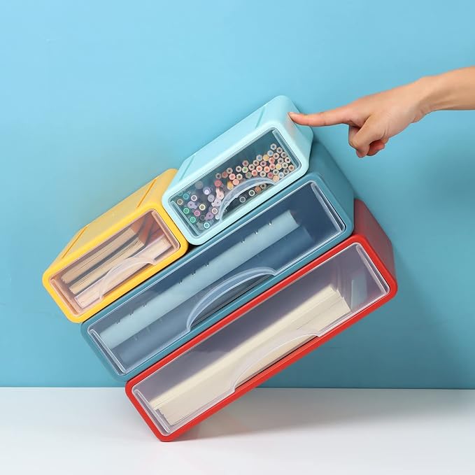 OSteed Desktop Drawers for Paper, Stackable Office Storage Drawers for Desk, Craft Organizer and Storage Bins, 4 Mixed Storage Container with Plastic Drawers for Office Supplies Desk accessories