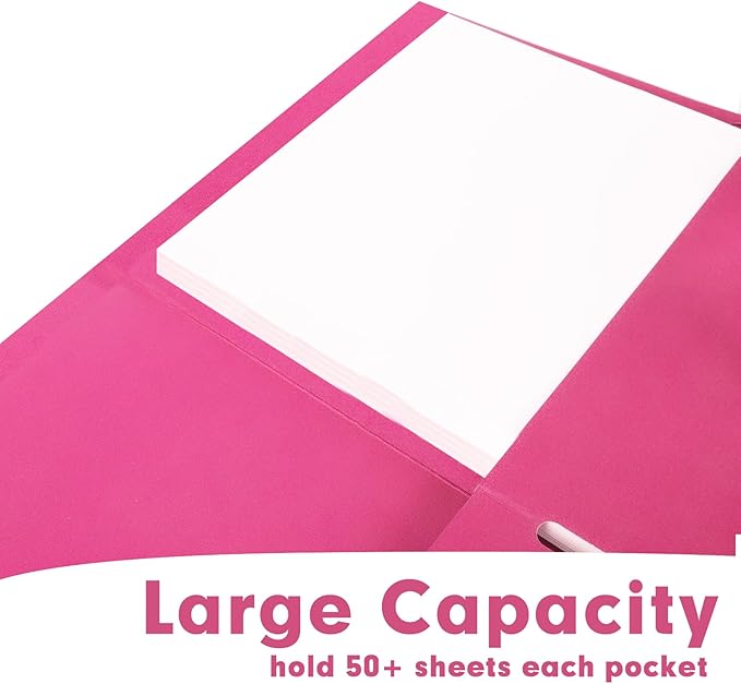 Two Pocket Folders, RAZCC 50 Pack 2 Pocket Folders Fit Letter Size Paper, Paper Folders with Pockets for School Office Business Home (Magenta)