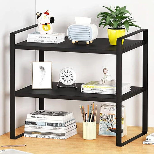 SIDIANBAN Desktop Organizer Shelf Office Storage Rack Computer Desk Bookshelf Adjustable Display Shelf for Office Supplies (Black)