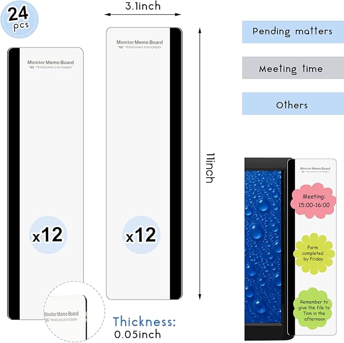 Zonon 24 Pieces Computer Monitor Notes Screen Monitor Memo Board Sticky Note Holder Message Board Computer Side Panel for Office Home Desktop Left and Right