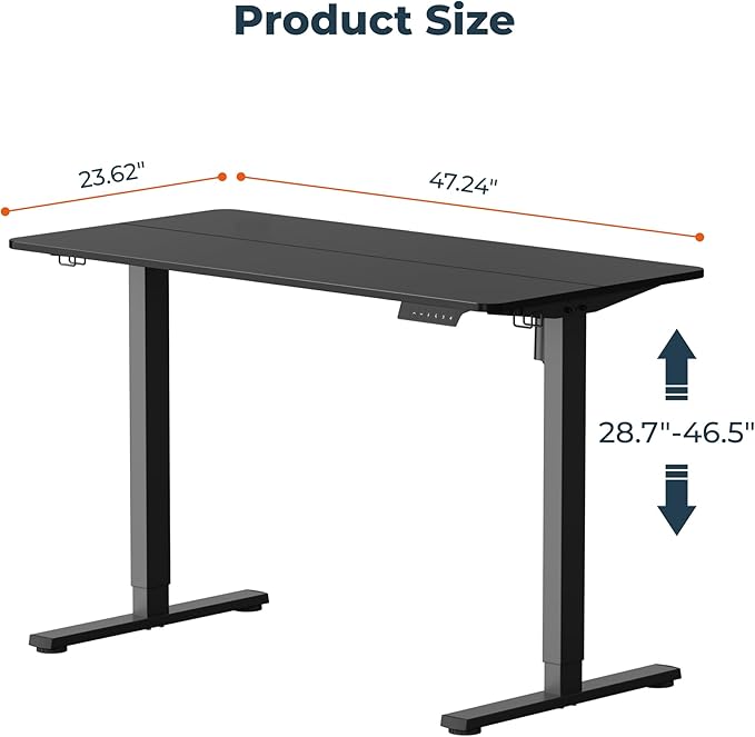 FitStand Adjustable Standing Desk, 47x24 Inches Home Office Desk with Memory Preset, Home Office Desk Computer Workstation Splice Black Top + Black Frame