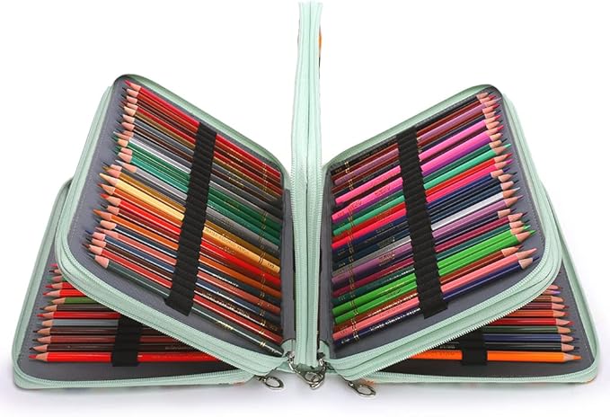 Vomgomfom Colored Pencil Case - 200 Slots Pencil Holder with Zipper Closure Twill Fabric Large Capacity Pencil Case for Watercolor Pens or Markers, Pencil Case Organizer for Artist (Green)