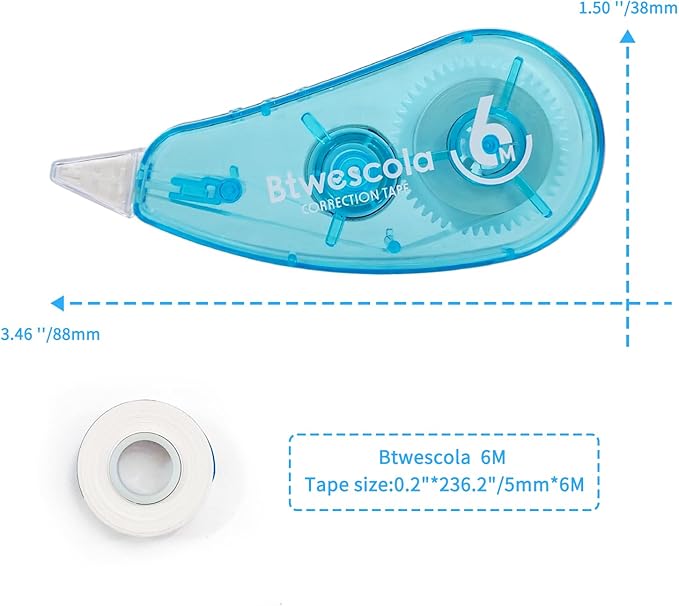 Btwescola Correction Tape, Easy to Use Applicator for Instant Corrections, 19.7 Feet 6-Count Pack Correction Tape for School, Office, Crafting (6pcs/Set)