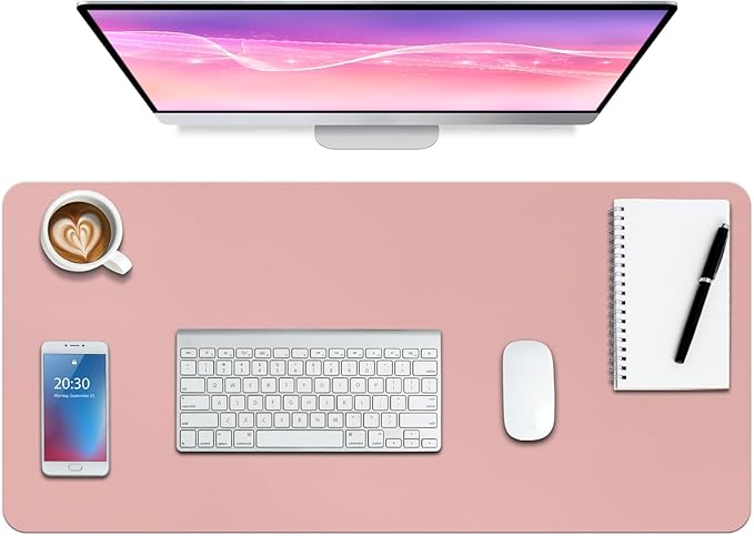 Boutilon Leather Desk Pad Protector,Non-Slip Mouse Pad,Laptop Desk Pad,Office Mouse Mat,Waterproof Leather Desk Blotter,Desk Writing Pad for Office and Home (S-Pink,24"x 14")