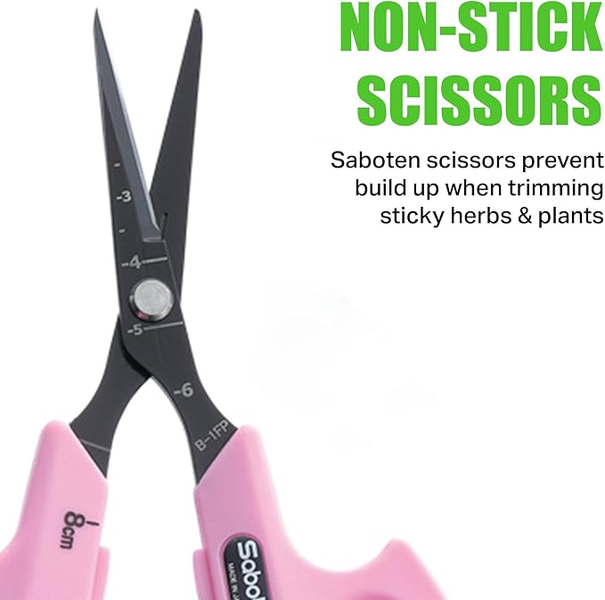 Saboten Fluorine Coated Straight Blade Trimming Scissors Pink PT-1 160mm Precision Gardening Bonsai and Floral Shears Made in Japan