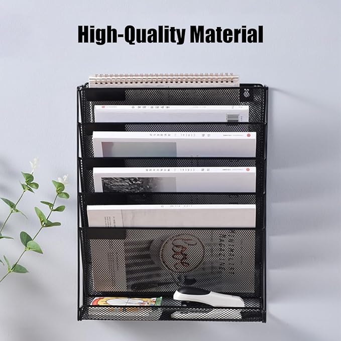 Vankcp 1 Pcs 6-Tier Magnetic File Holder, No Drilling Magnetic File Organizer, Black Large Capacity Wall File Holder for File Cabinets, Office, Whiteboard, Magnetic Mail Holder