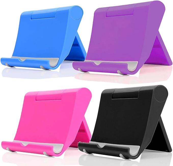 JUSDIQIR Cell Phone Stand for Desk Foldable Cell Phone Holder Desk Tablet Holder Mobile Phone Dock, Multi-Angle Universal Adjustable Tablet Dock (Pink+Purple+Black+Blue)