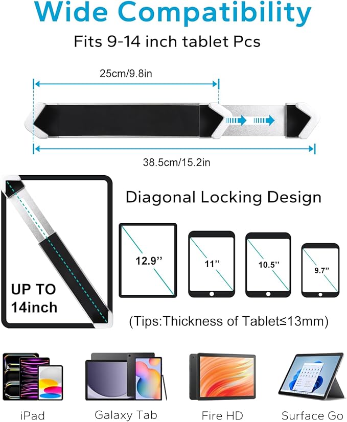GDZN Anti-Theft Tablet Kiosk Stand with Lock, [Aluminum Arm] Desk Security POS Tablet Stand for Retail/Commercial/Trade Show, Heavy Duty Adjustable iPad Mount for iPad Pro, Galaxy tab, 9-14" Devices