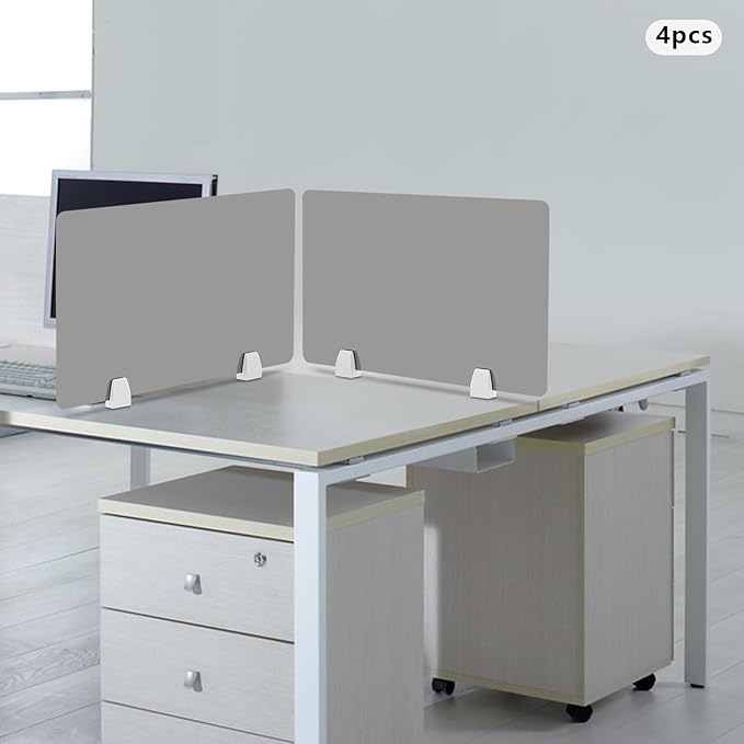 4 Pcs Desk Divider Privacy Panel, 23.6”L X15.8”W Frosted Acrylic Desk Privacy Panels with 8 Clamps for Offices Schools Call Centers (Grey)