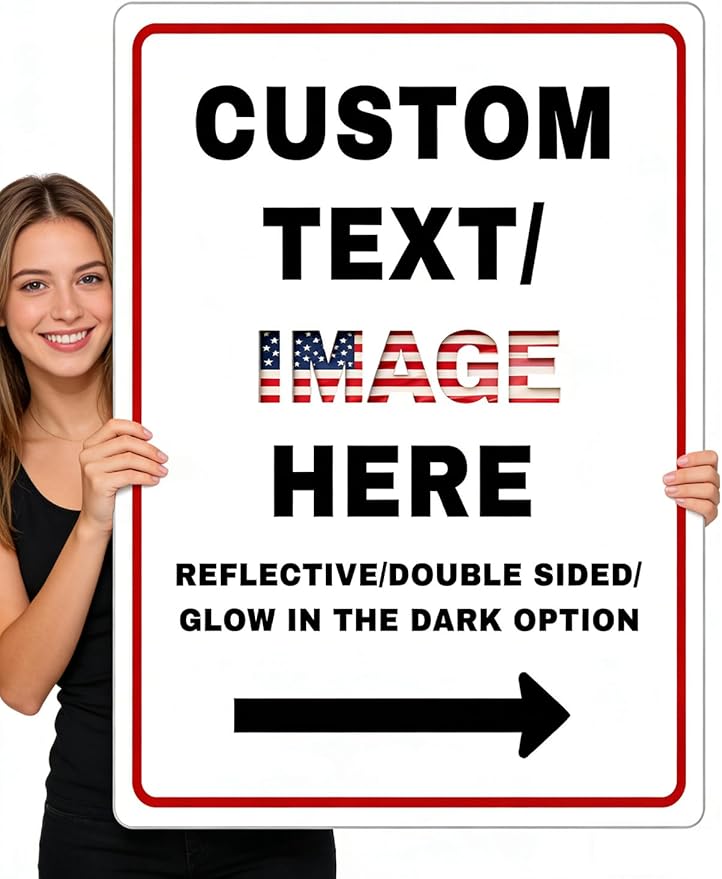 Custom Directional Arrow Sign Large, 36''x30'' Glow in the Dark/Reflective Option, Personalized Metal Address Plaque, Customize for Business Logo, Office, Home, Yard, Outdoor