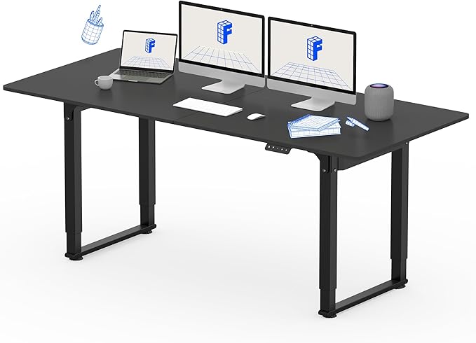 FLEXISPOT 4 Leg Standing Desk 71 x 32 Inch Electric Adjustable Height Sit Stand Desk with Splice Board Home Office Desk, Black Top + Black Frame